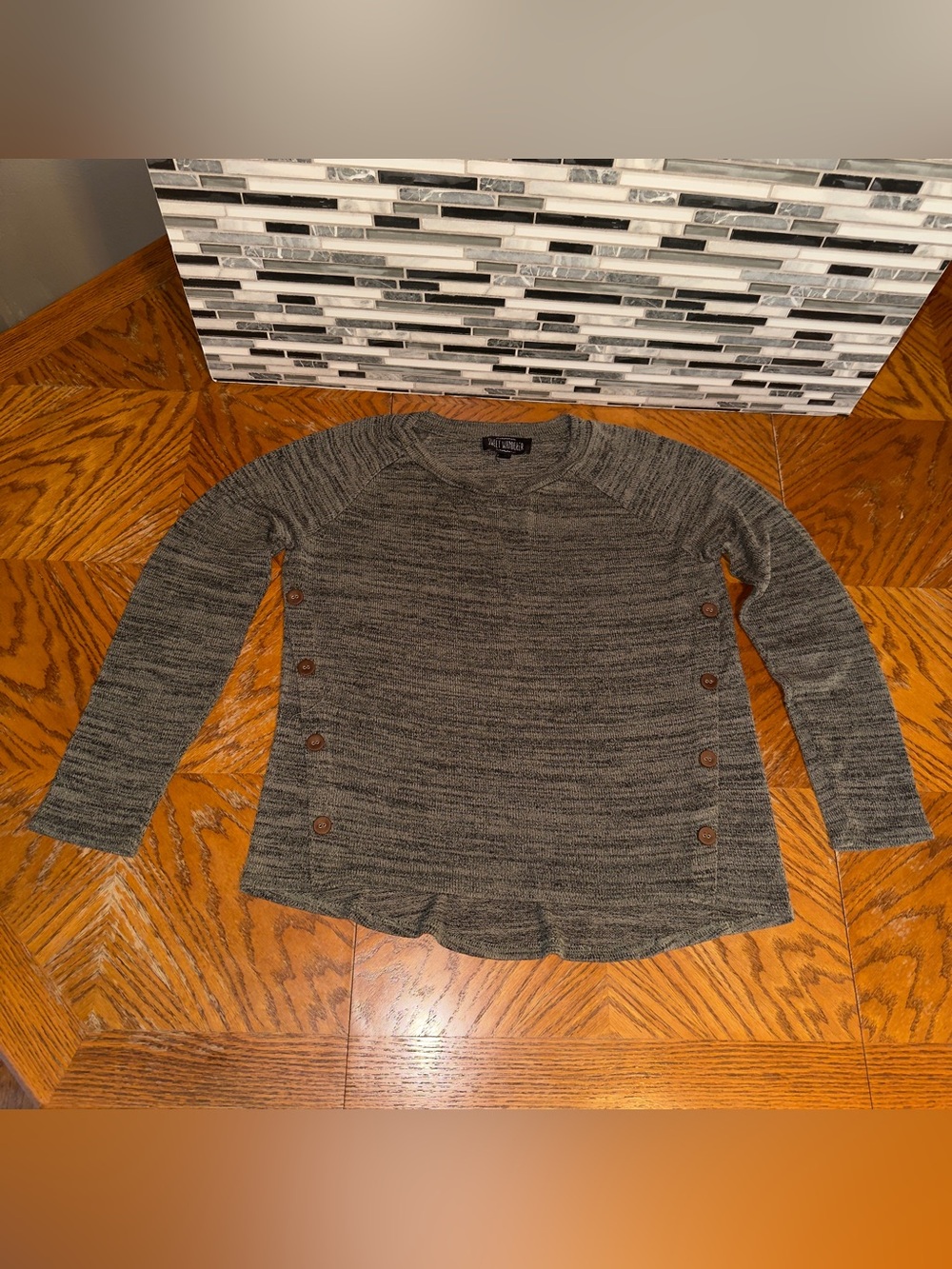 Sweet Wanderer Green Space Dye Knit Button Side Faux Leather Elbow Patch Top M